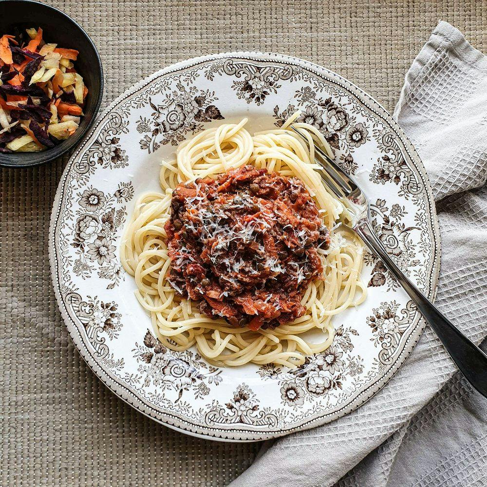 Pasta med klimatsmart köttfärssås