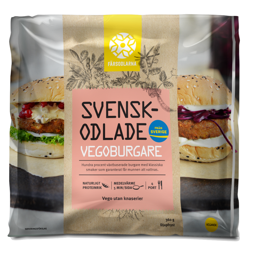 Svenskodlade Vegoburgare, 360g (fryst)