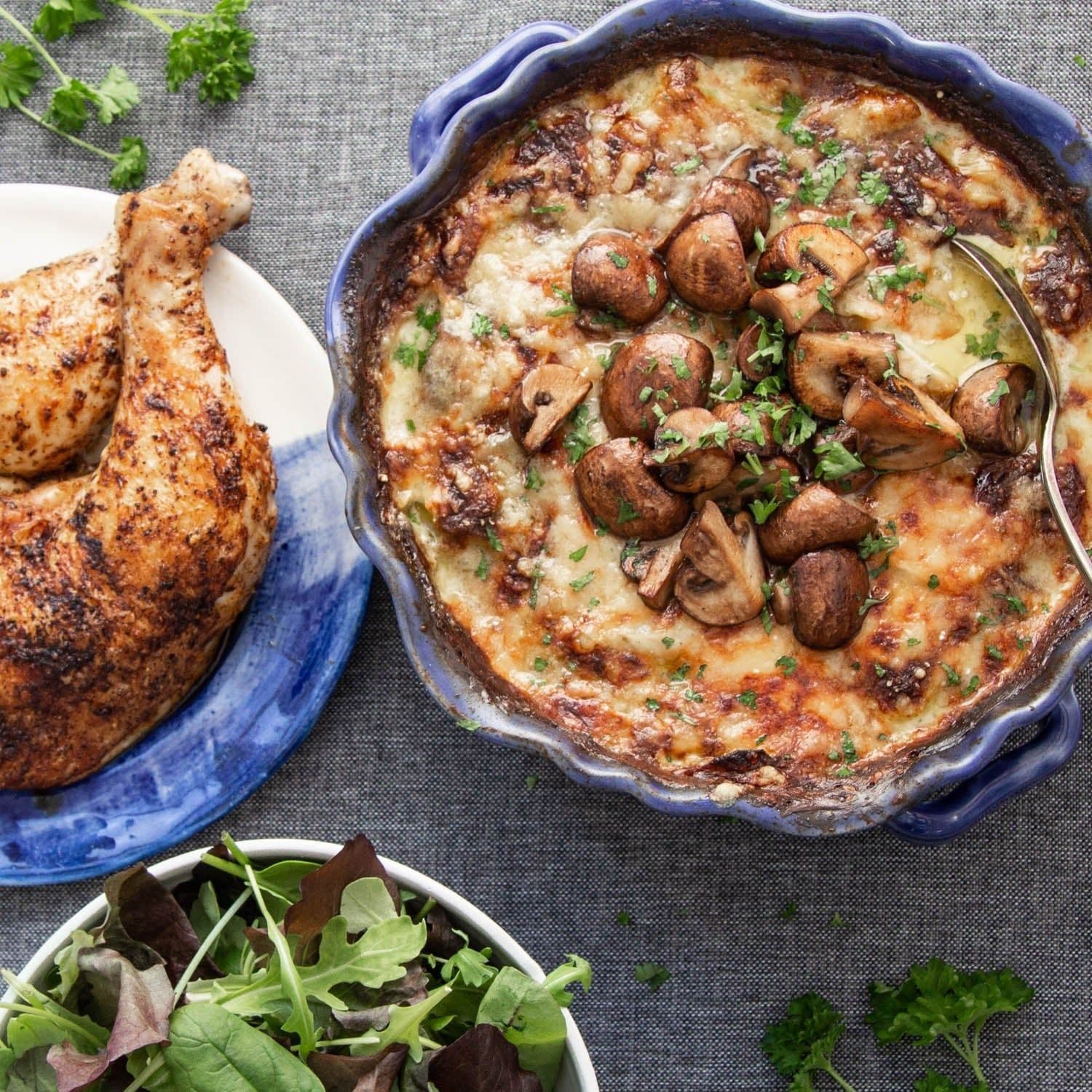 Rotfruktsgratäng med svamptopp