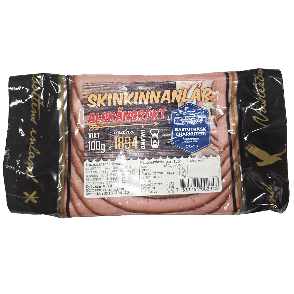 Skinkinnanlår Alspånsrökt 100g