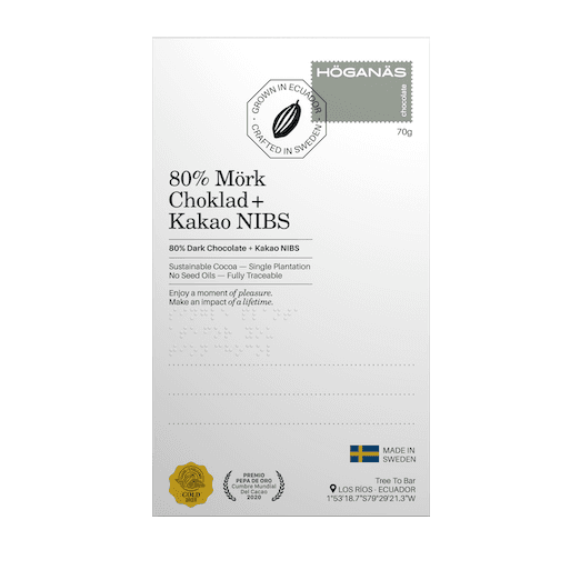 Höganäs Chocolate – Mörk Choklad 80% med Kakaonibs 70 g
