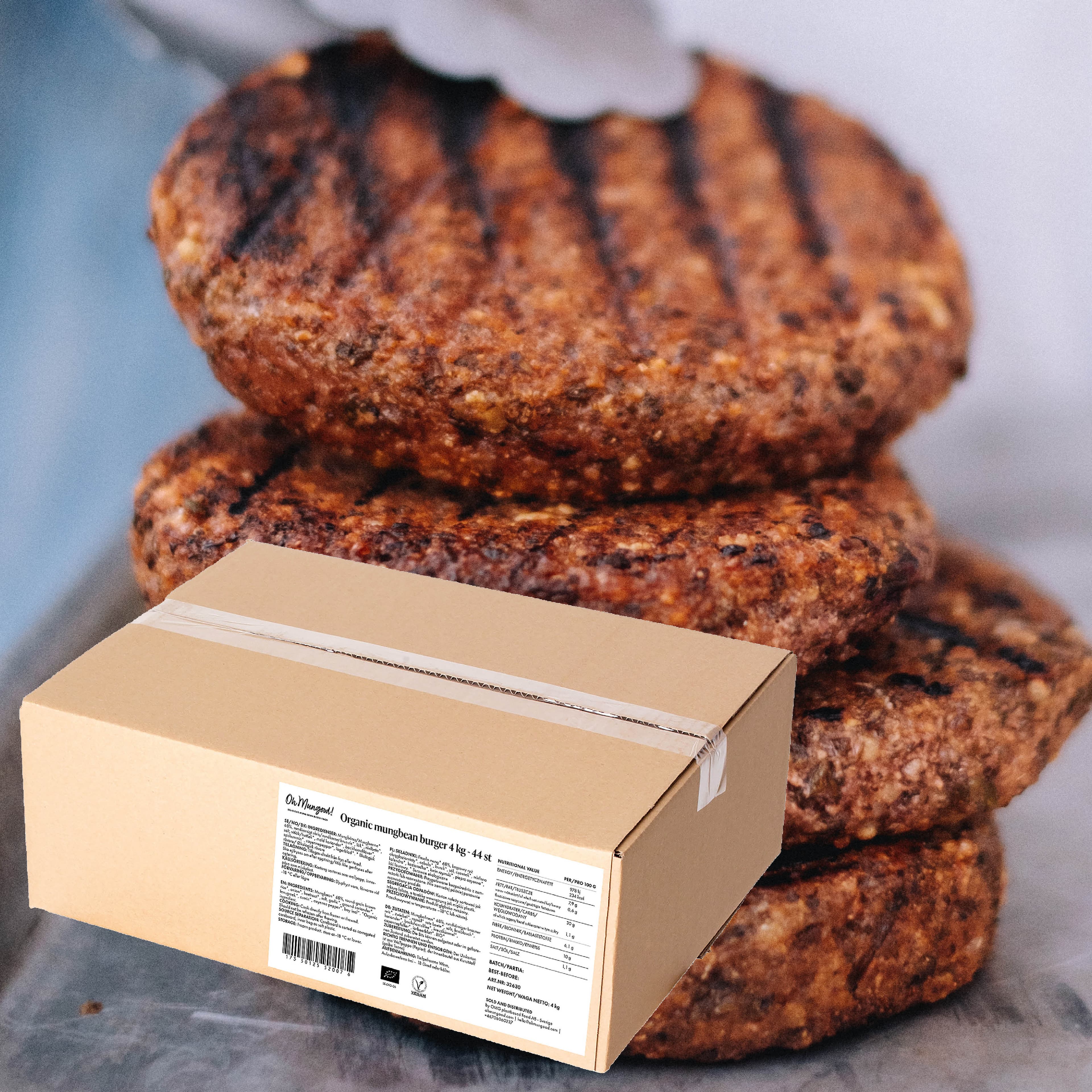 Storhushållsförpackning 4 kg - Organic mung bean burger FRYST