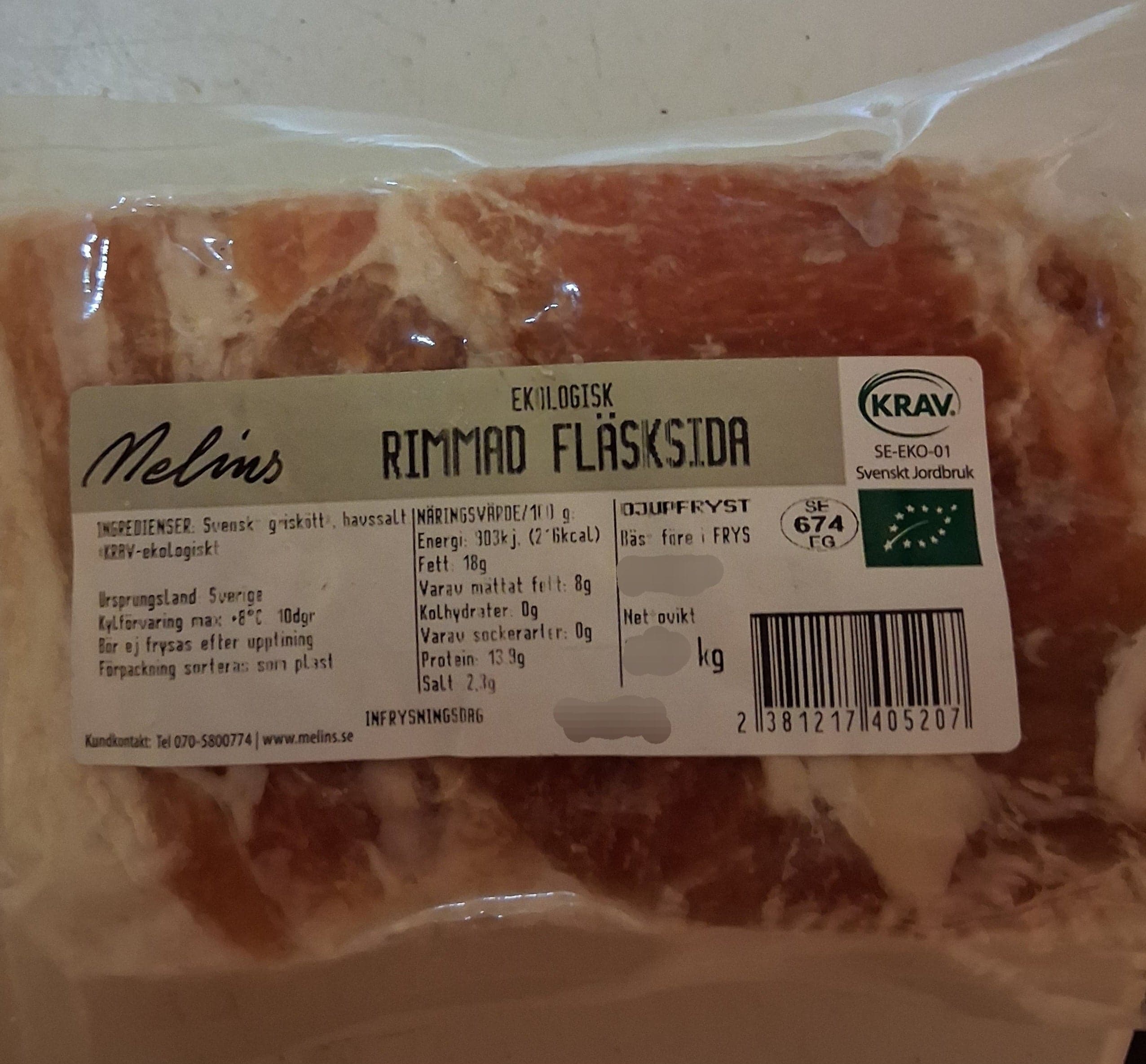 Rimmat sidfläsk i bit ca 500g KRAV FRYST