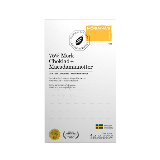 Höganäs Chocolate – Mörk Choklad 75% med Macadamianötter 70 g